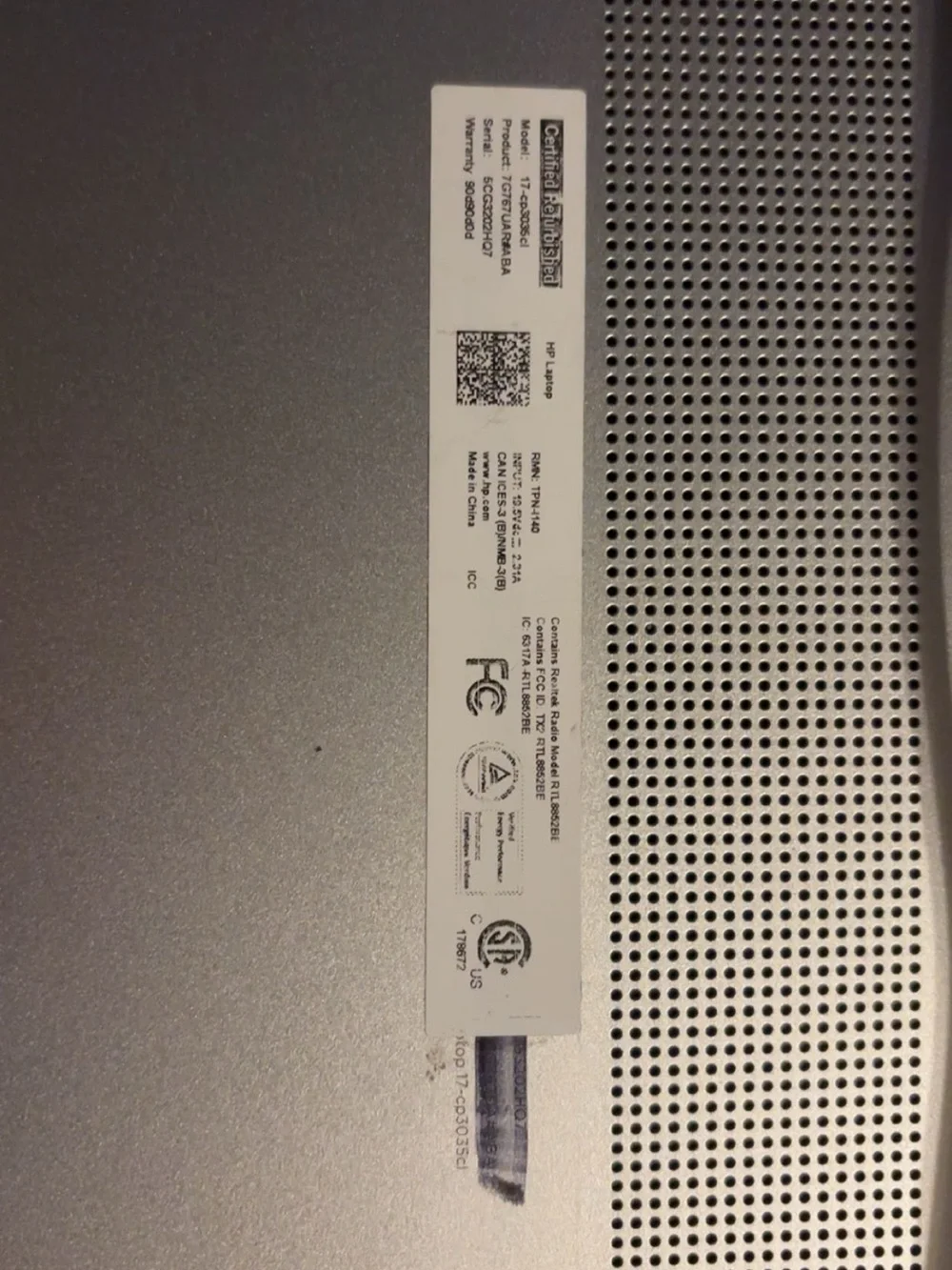 HP Silver/Gray Laptop Top-Cover with HP Logo